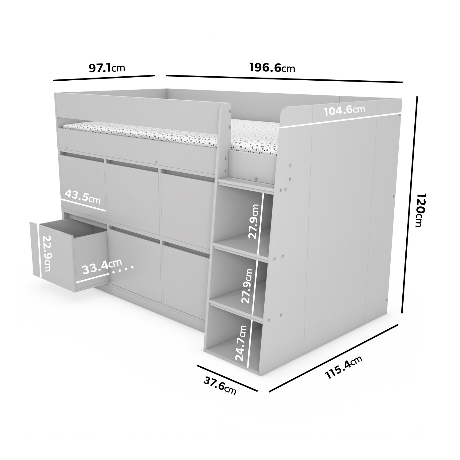 Read more about Grey mid sleeper bed with storage drawers finley